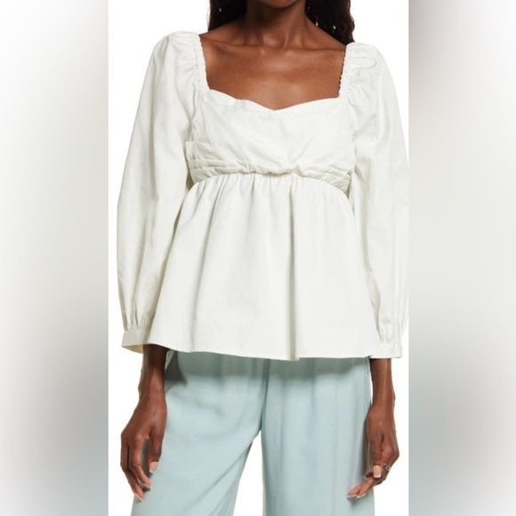 Open Edit Ivory Cotton Poplin Babydoll Top Size Small NWT - Picture 1 of 16